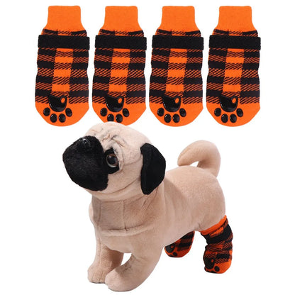 4Pcs Anti Slip Dog Socks Adjustable Straps Warm Dog Paw Protectors