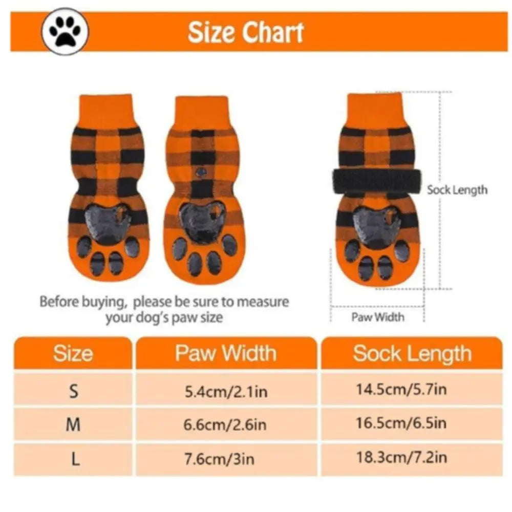 4Pcs Anti Slip Dog Socks Adjustable Straps Warm Dog Paw Protectors
