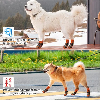 4Pcs Anti Slip Dog Socks Adjustable Straps Warm Dog Paw Protectors
