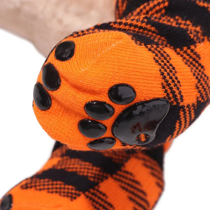 4Pcs Anti Slip Dog Socks Adjustable Straps Warm Dog Paw Protectors